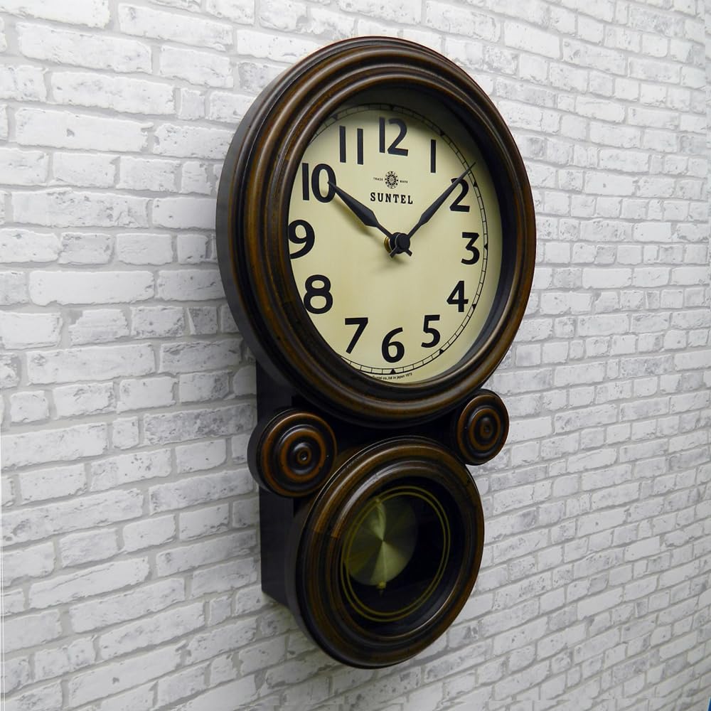 Santeru QL676-A, Сделано в Японии, Мини-часы-маятник Дарума (Арабские буквы), Античный коричневый