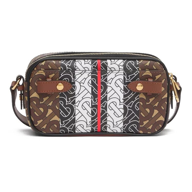 Burberry Stripes Canvas Camera Bag, One Shoulder Handheld, Crossbody Bag Unisex Malle Brown 80251701