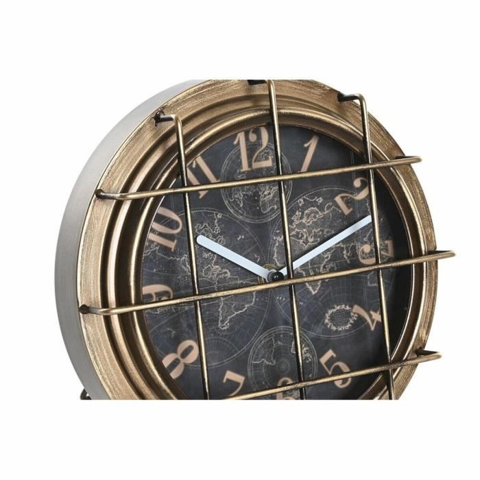 Horloge De Table - Mappemonde - Verre - Argenté, Noir, Doré - 22x17x29 Cm - Design Contemporain