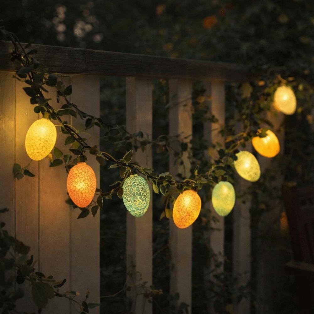 Luminous Easter Egg Wreath 2M 10 LED Lights Easter Twig Garland Waterproof Crack Easter Egg Artificial Easter Lights String