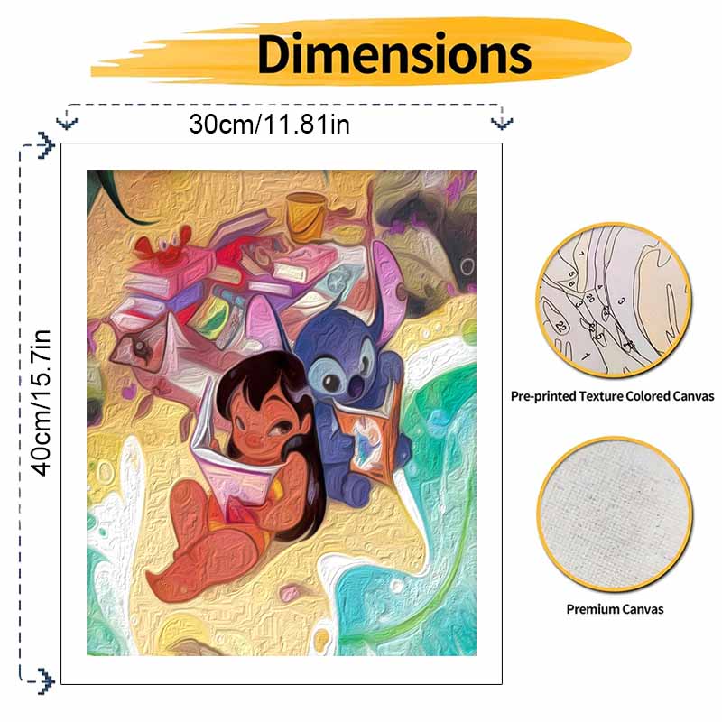 Disney Lilo Stitch Reading Oil Paint Art Painting Kit Home Wall Decor Handmade Gift For Room Bedroom Living Aesthetic Wall Art Decor