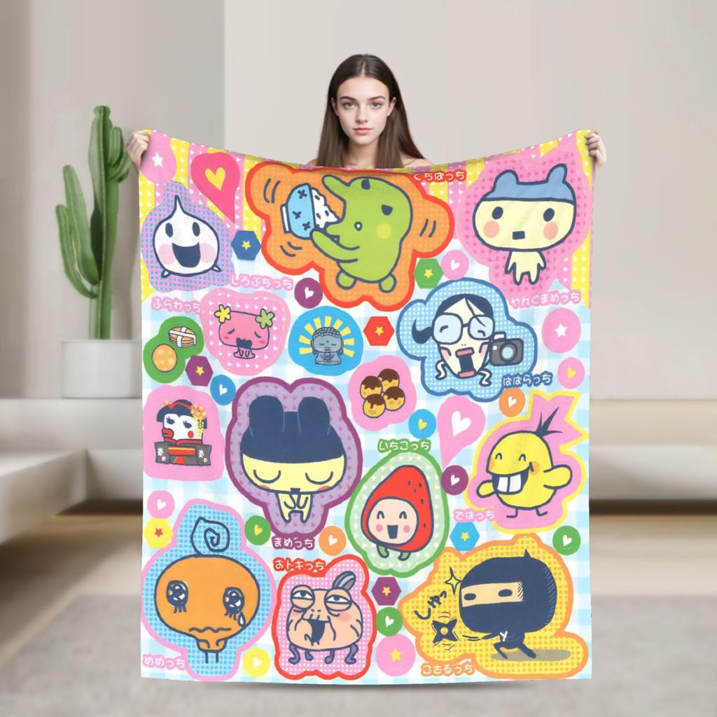 Japanese Cartoon Tamagotchis Blanket Cover Flannel Lightweight Thin Throw Blanket for Airplane Travel Bedspread