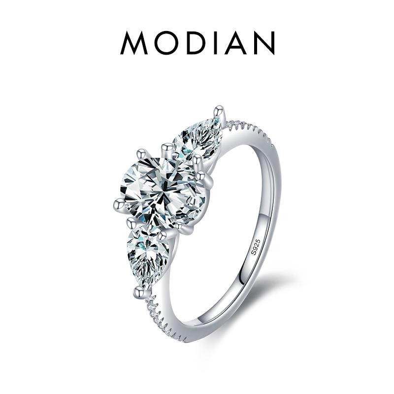 MODIAN 925 Sterling Silver High Quality Luxury Sparkling Zirconia Finger Ring For Women Classic Wedding Engagement Jewelry