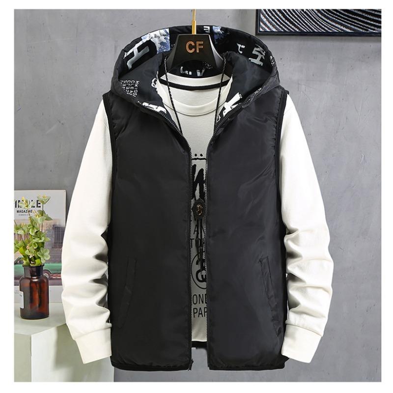 Men Reversible Thick Warm Hooded Casual Fashion Sleeveless Cotton Padded Vest