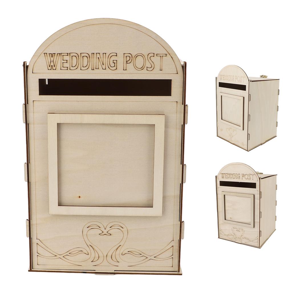 DIY Wooden Wedding Mailbox Post Box with Lock Key for Reception Wedding Anniversary Party Decoration