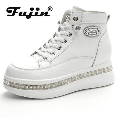 Fujin/6 см, массивные кроссовки на танкетке из коровьей кожи, разноцветные весенние женские осенние ботильоны из натуральной кожи, женские ботильоны, обувь