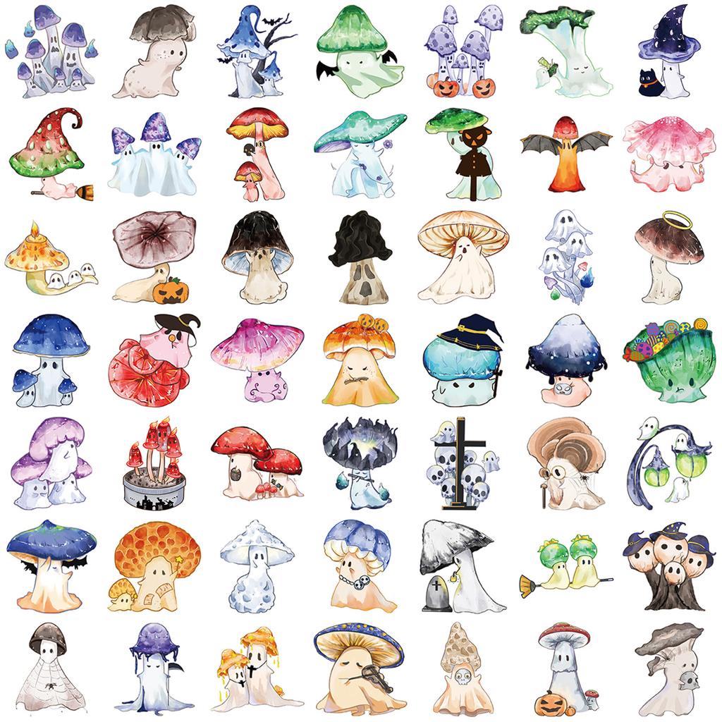 50 Cartoon Halloween Mushroom Ghost Doodle Stickers Decorate Suitcase Laptop Diy Waterproof