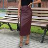 High-Waist Women Midi Skirt Solid Color Imitation Leather Skirt Slim Fit Back Slit Design Casual Party Skirt Daily Wear