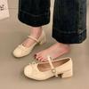 Korean Version of Xiaoxiangfeng with Mary Jane Shoes Women's 2025 Spring Bow Thick Heel Single Shoes Fairy Style Small Leather Shoes