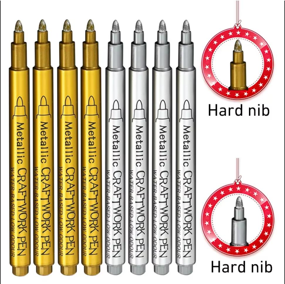 8 шт./компл., металлический маркер, ручка золотого, серебряного цвета, ручка-кисть, средние точечные маркеры для металлической наскальной живописи, изготовление черных бумажных карточек
