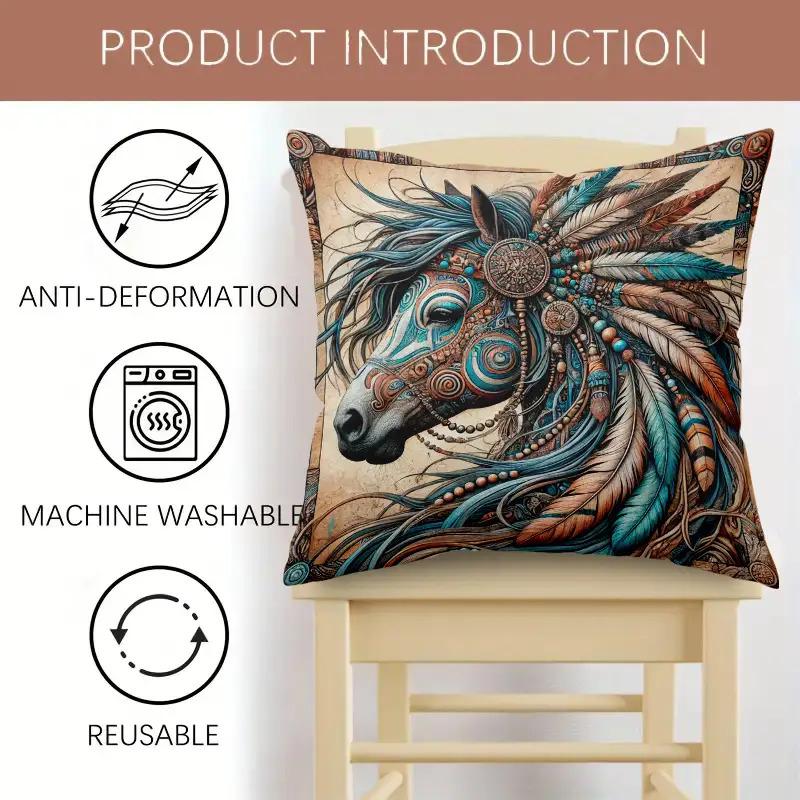 Vikama Decorative Pillowcase Horse Head Close-Up Blue Feathers Design Bed Home Decor Cushion Cover