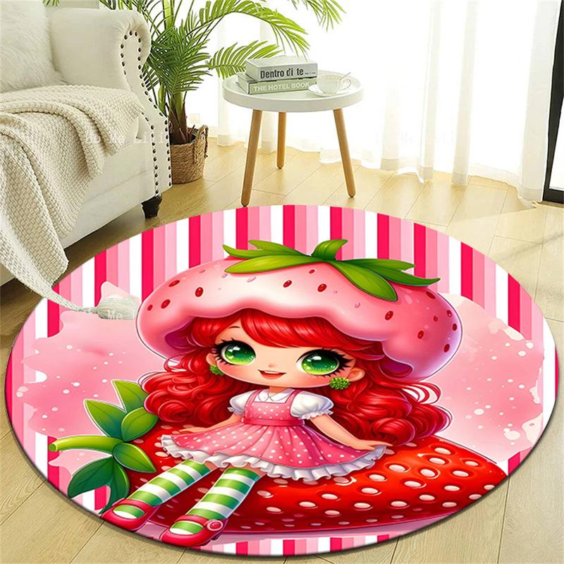 1pc Strawberry Princess6 Design Printed Area Round Carpet for Bedroom Living Room Home Decor Rugs Mat Non Slip Mat Rug for Bedside