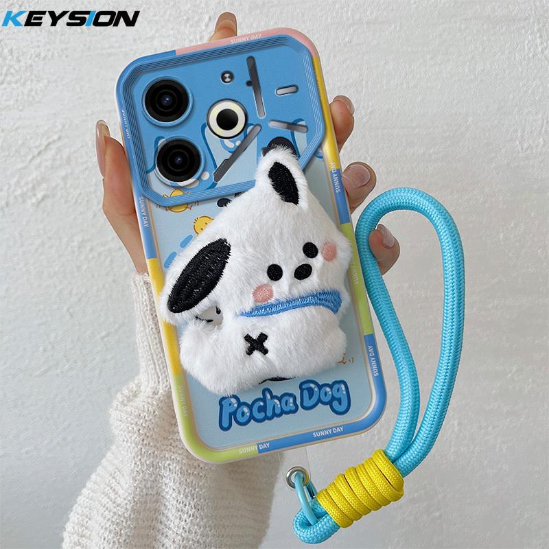 KEYSION Милый 3D мультяшный плюшевый чехол для TECNO Pova 6 Neo 4G со шнурком, силиконовый противоударный чехол для телефона Pova 6 Neo 4G
