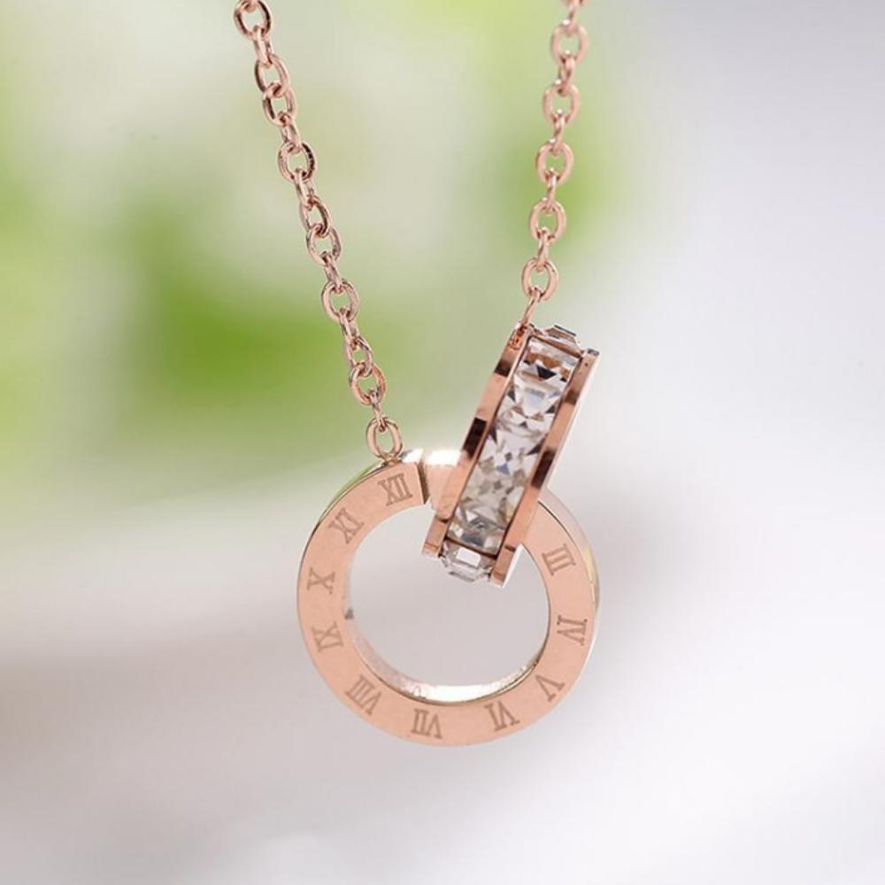 Voyager Titanium Rose Gold Cross Ring Necklace