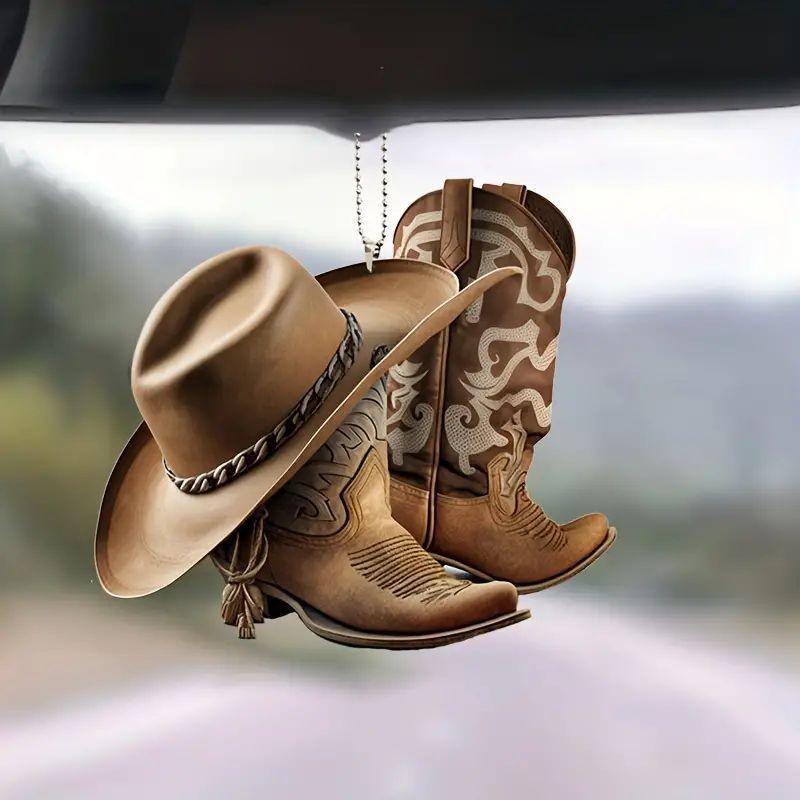 Acrylic Car Stylish Charm Fun Cowboy Boot And Hat Flat Decoration For Vehicles