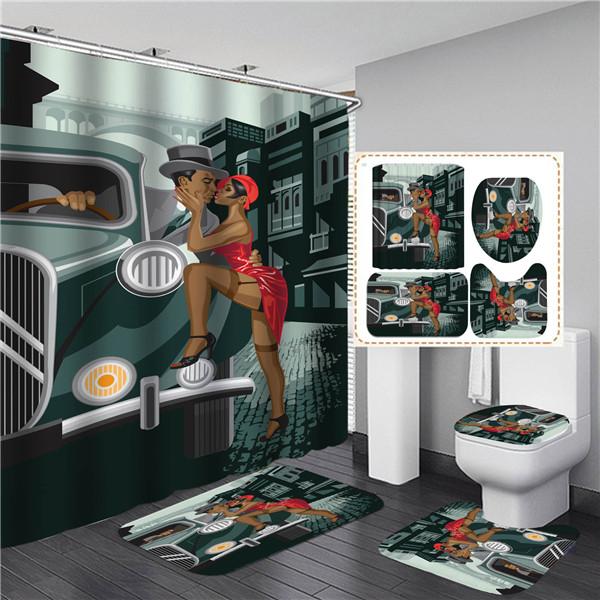 Элегантный черный афроамериканский женский комплект занавесок для душа с принтом, 4 шт., полный комплект, водонепроницаемые шторы для ванной комнаты, противоскользящие коврики для ванной, ковры, коврики