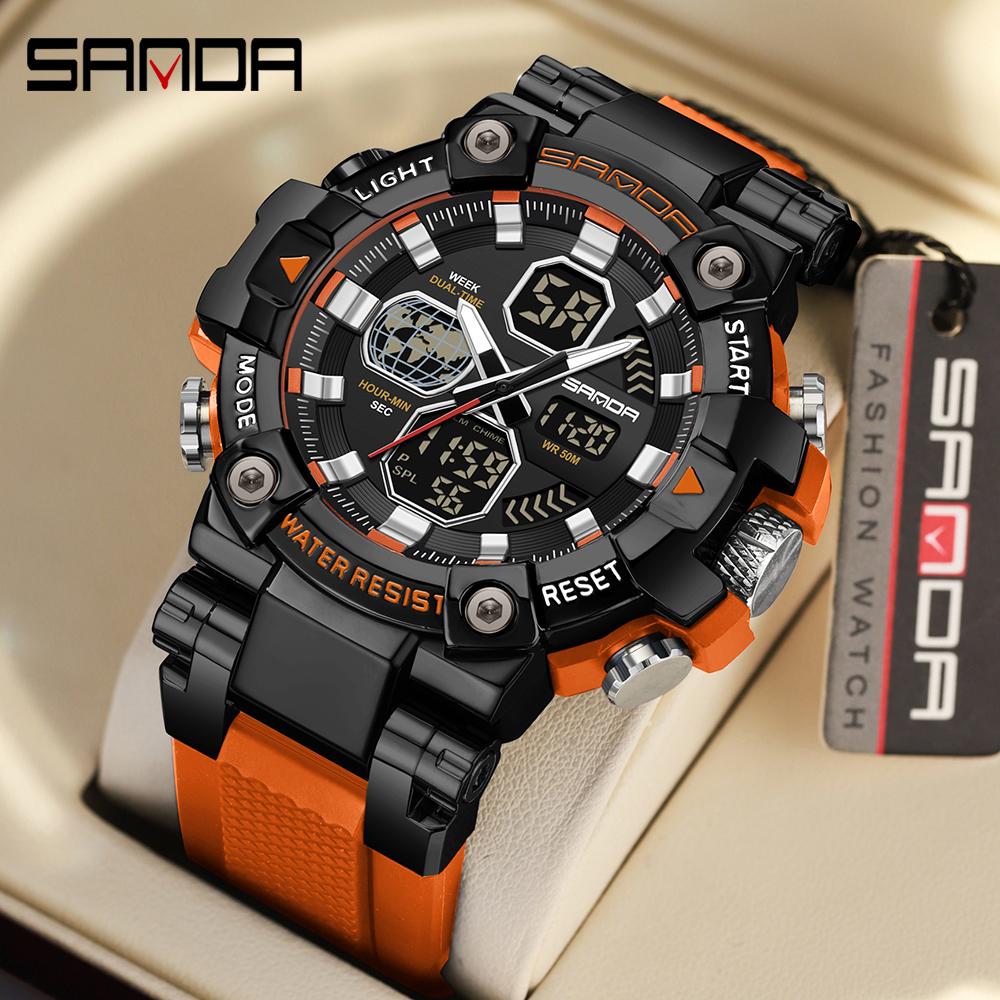 SANDA 3369 Luxury Fashion Men's Electronic Watch Sport Multi functional Waterproof Night Light Men's Electronic Watch