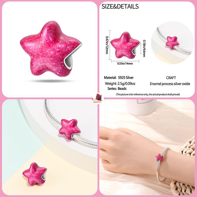New Copper Bow Star Love Pink Series Charm Beads Suitable For 3Mm Original Bracelet Diy Fashion Jewelry Gift