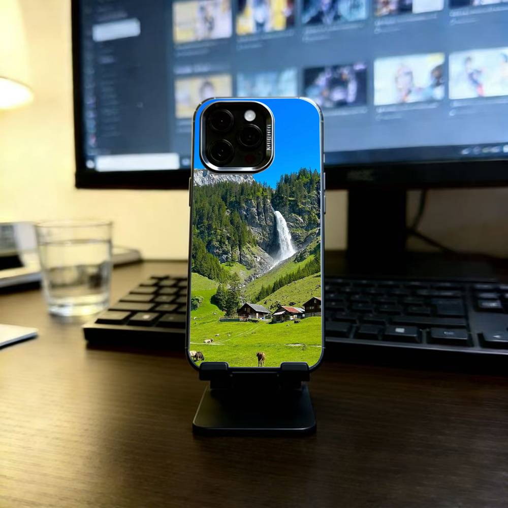 Великолепные Швейцарские Пейзажи Чехол для Телефона Для iPhone 17,16,15,14,13,12,11 Plus,Pro Max,XS,Красочный Серебристо-Черный Чехол