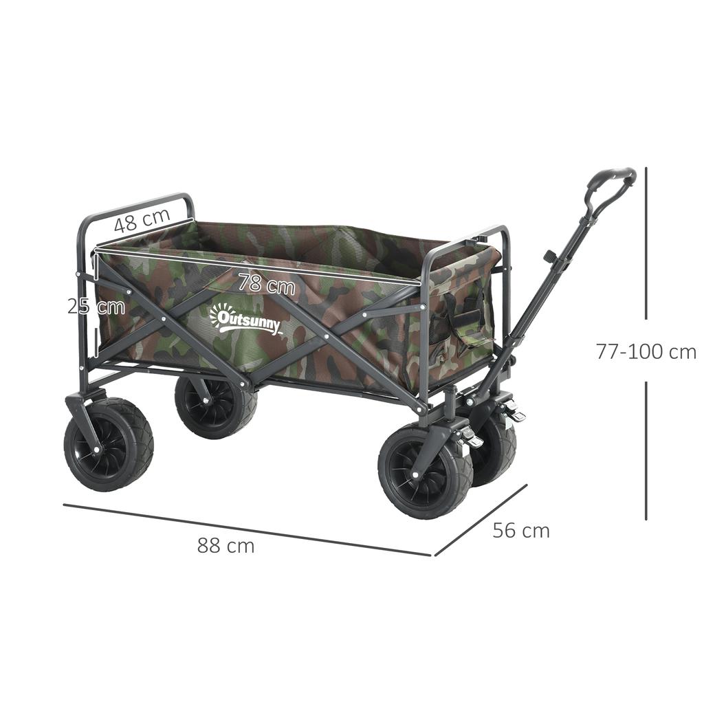 95L Folding Steel Frame Garden Trolley, with Handle - Multicolour