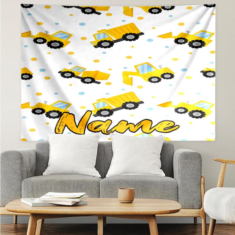 Custom Name excavator Print Tapestry, Backdrop, Easy Setup, Ideal for Bedroom, Office & Living Room, with Aesthetic Wall Hanging Decor.