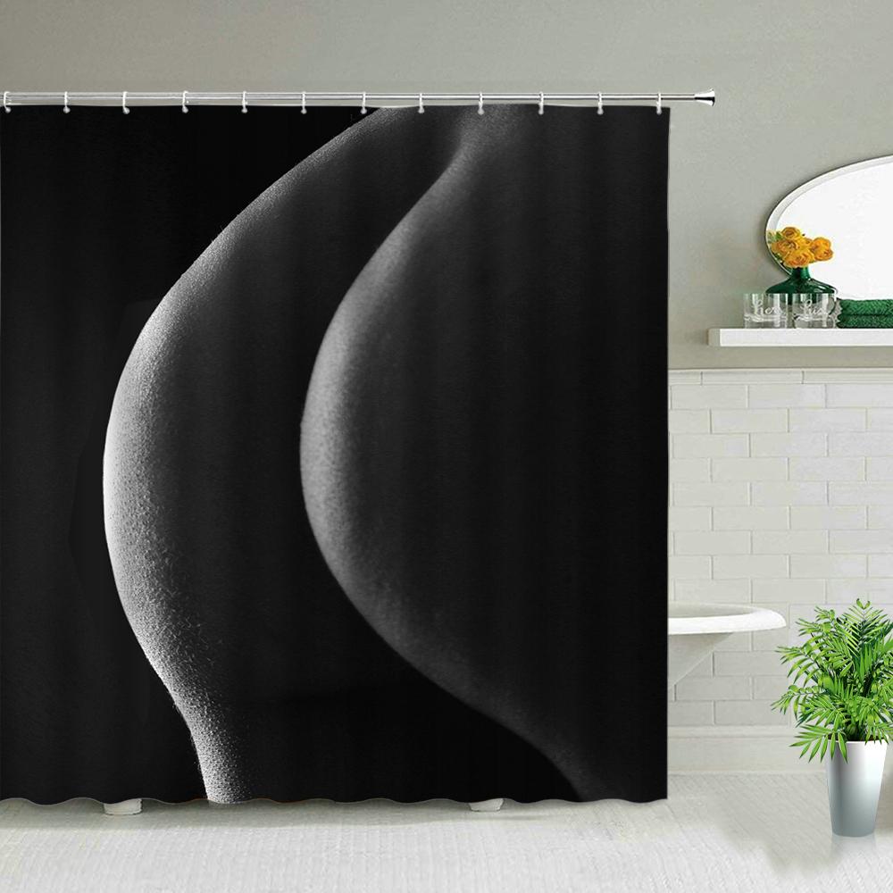 Солнечный свет Пляжная девушка Пальма Доска для серфинга Пейзаж Шторки для душа Сексуальная женщина 3D-принт Шикарная занавеска Декор для ванной комнаты С крючками