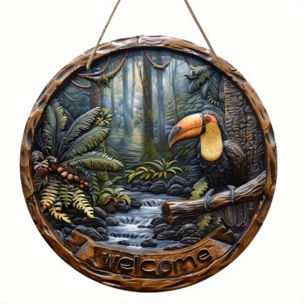 1 шт. 2d плоский деревенский стиль приветственный круглый деревянный знак - 20 см, животная тематика, подходит для домашнего зала, сада, бара, кафе, двери, украшения забора, подарка