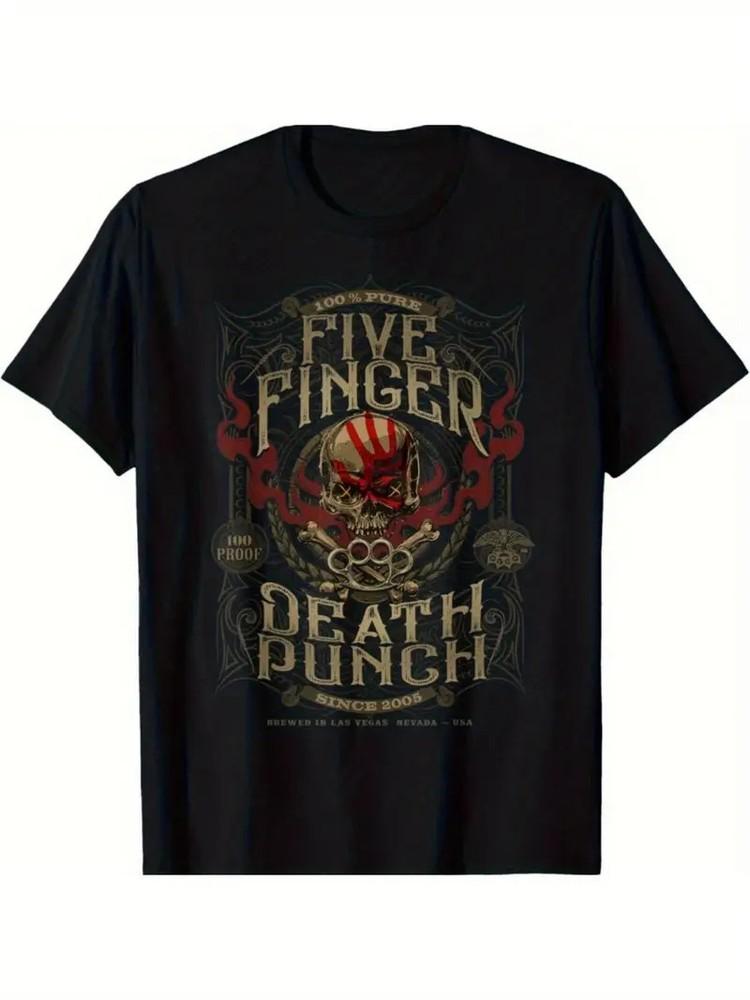 Ретро Мужская и Женская Графическая Футболка ''Five Finger Death Punch'' - 100% Хлопок, 1