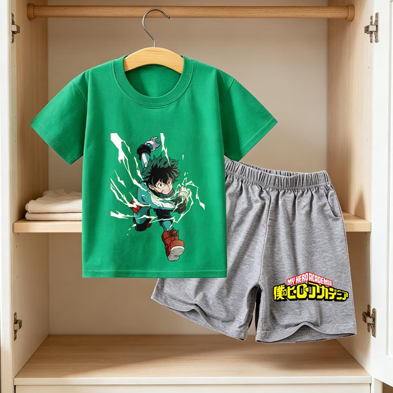 My Hero Academia Summer Clothing Sets for Baby boy Outfits Hot Japanese Anime Tees Children Short Sleeve T Shirt Shorts 2pcs
