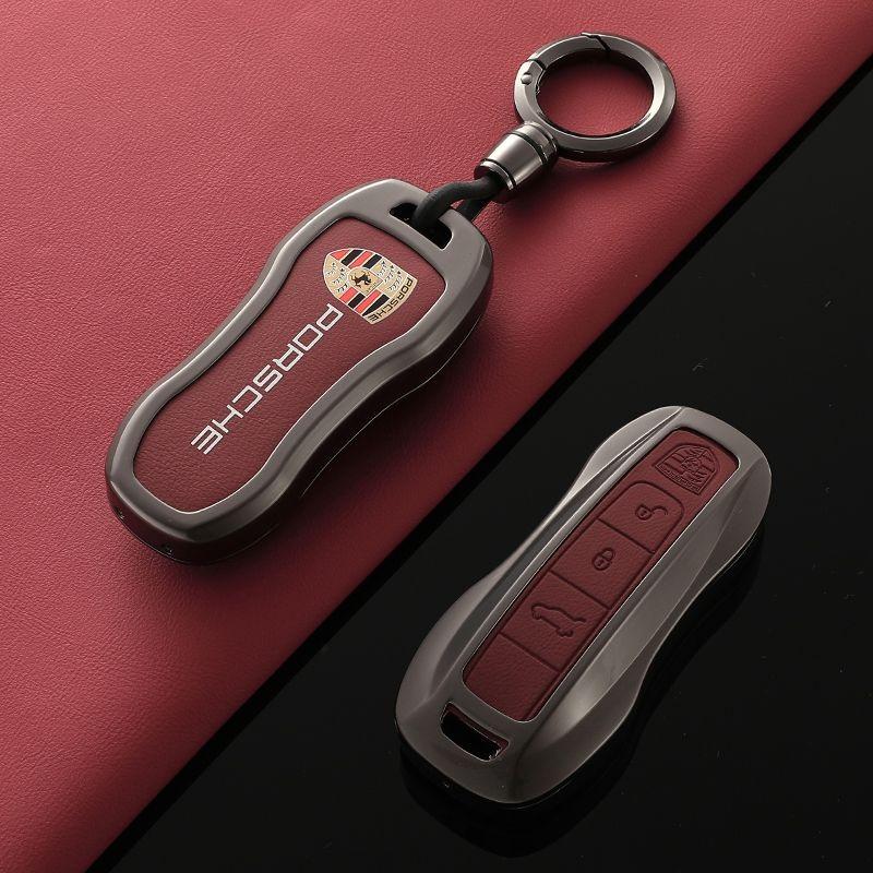 Zinc Alloy Leather Car Key Case Cover For Porsche Macan Cayenne 718 Paramera Taycan 911 992 Keychain Protector Shell Accessories