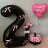 With Pink Bows Black Number Balloon Large Decorative Balloon Aluminum Foil Balloon  Party Supplies