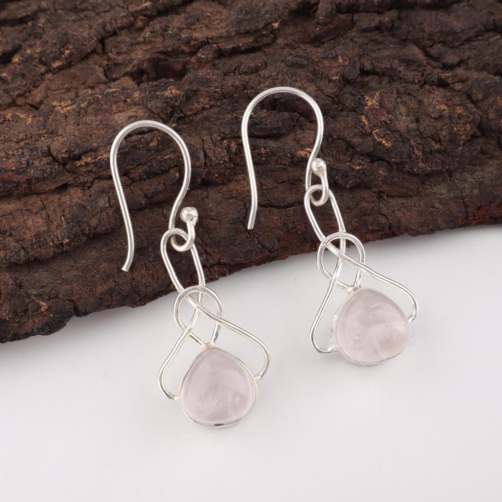 Rose Quartz Adorable Earrings, Handmade Jewelry Earrings, 925 Sterling Silver Gemstone Earrings, Gift For Mother
