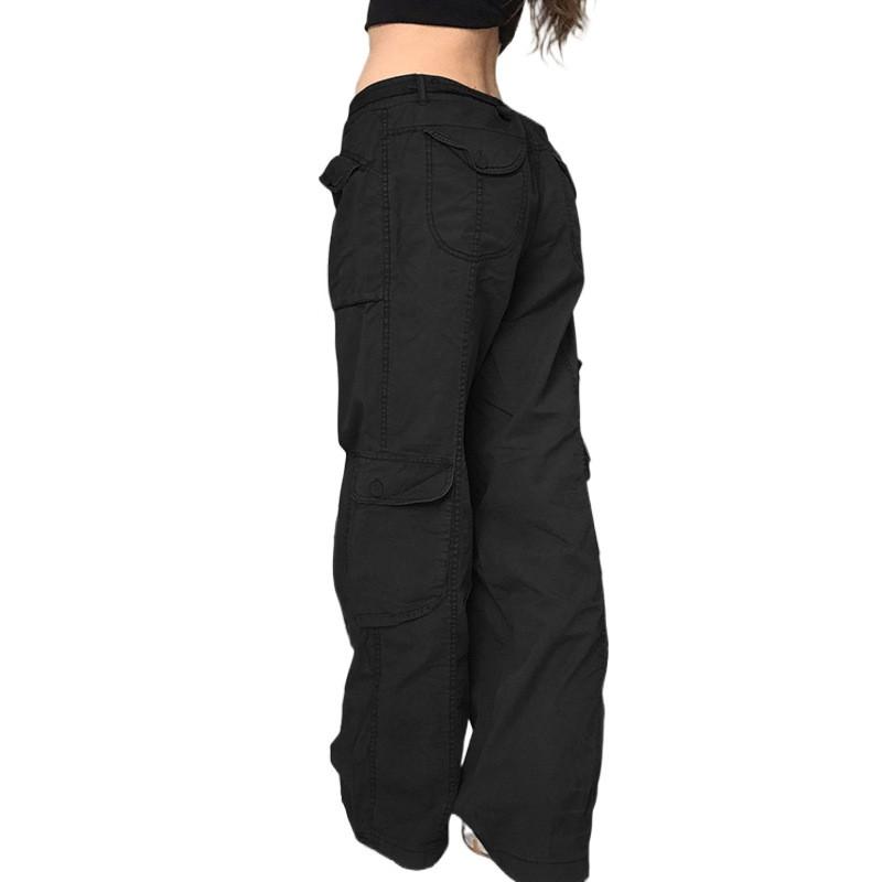 Womens Oversized Cargo Pants High Waist Loose Fit Streetwear Gray Black Brown Cotton Utility Trousers