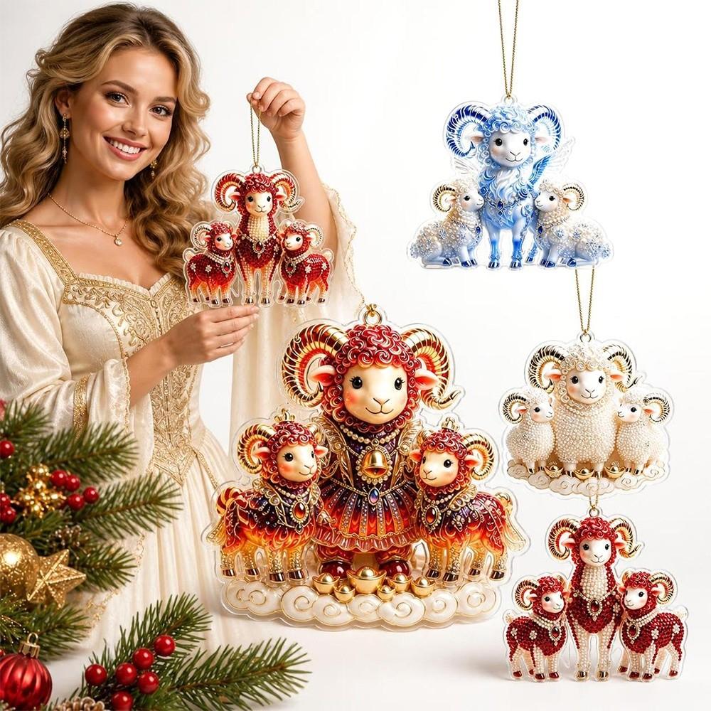 2D Flat Goat Hanging Ornament Set Shining Animal Hanging Decoration Holiday Party Decor