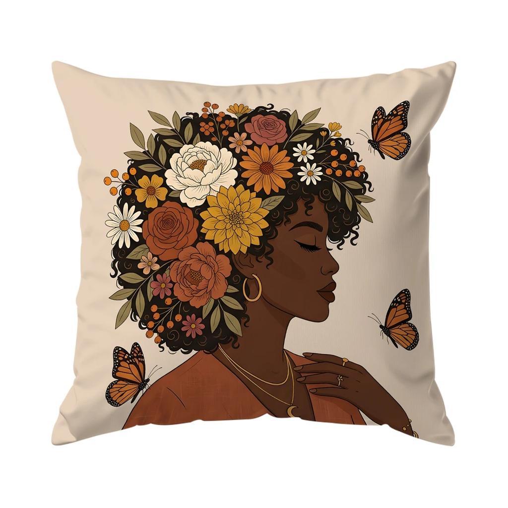 1,4 Pcs Fluffy Bohemian Girl Single-Sided Printed Pillowcase Cushion Cover,Suitable For Living Room,Bedroom,Car Decoration