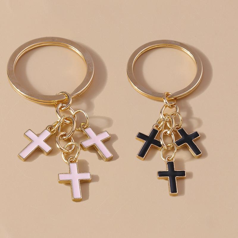 Cute Enamel Cross Keychain Jesus Religious Keyring for Women Girls Handbag Pendants DIY Key Chain Jewelry Gifts Accessories