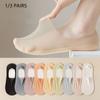1/3 Pairs Women Breathable Invisible Boat Socks Summer Silicone Non-Slip Invisible Ultra-thin Mesh Cotton Slipper Socks
