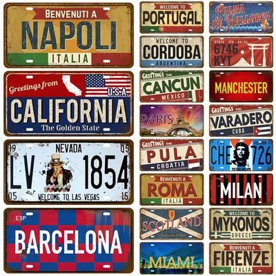 Металлический знак, винтажная табличка в США, Париж, Калифорния, Мадрид, городская жестяная пластина, жестяная табличка, настенный декор, бар, домашний декор, флаг, плакат, живопись