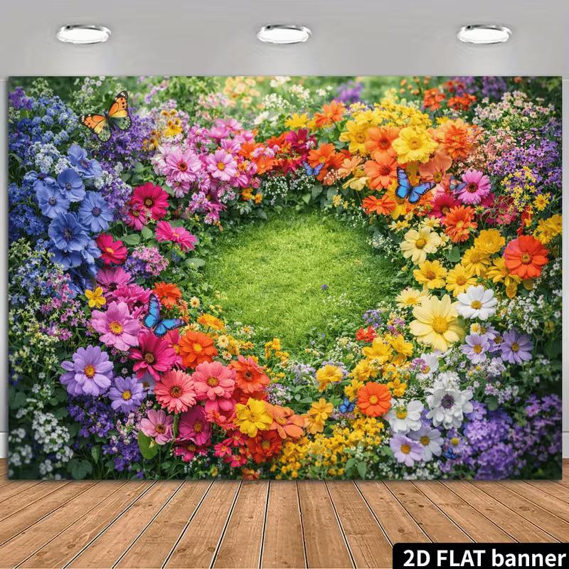 2D Wildflower Meadow Backdrop with Butterflies Background Cloth
