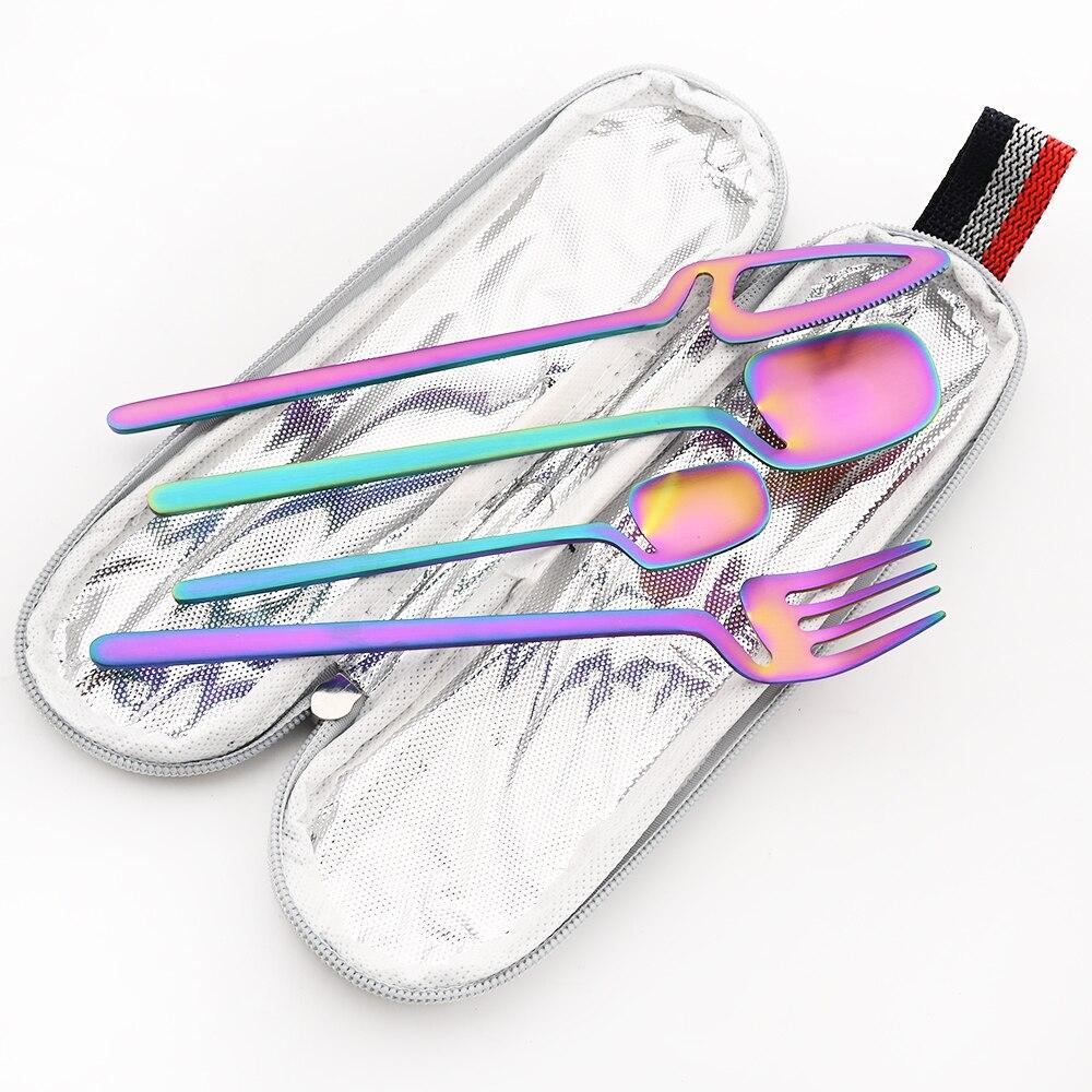 Золотой портативный набор столовой посуды, уникальный дизайн, многоразовые туристические столовые приборы для кемпинга, набор столовых приборов с прямой соломинкой 215/12/6