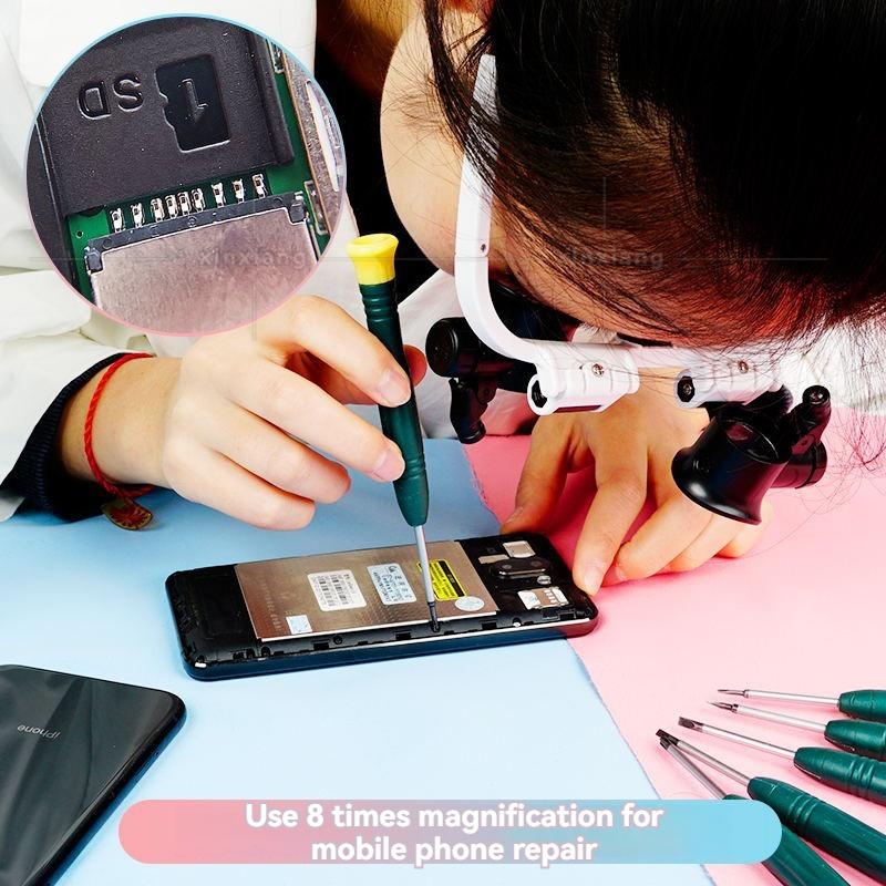 Головная лупа Ремонт часов Гравировка Очки Идентификация антикварных ювелирных изделий 3 группы увеличения Светодиодные фонари