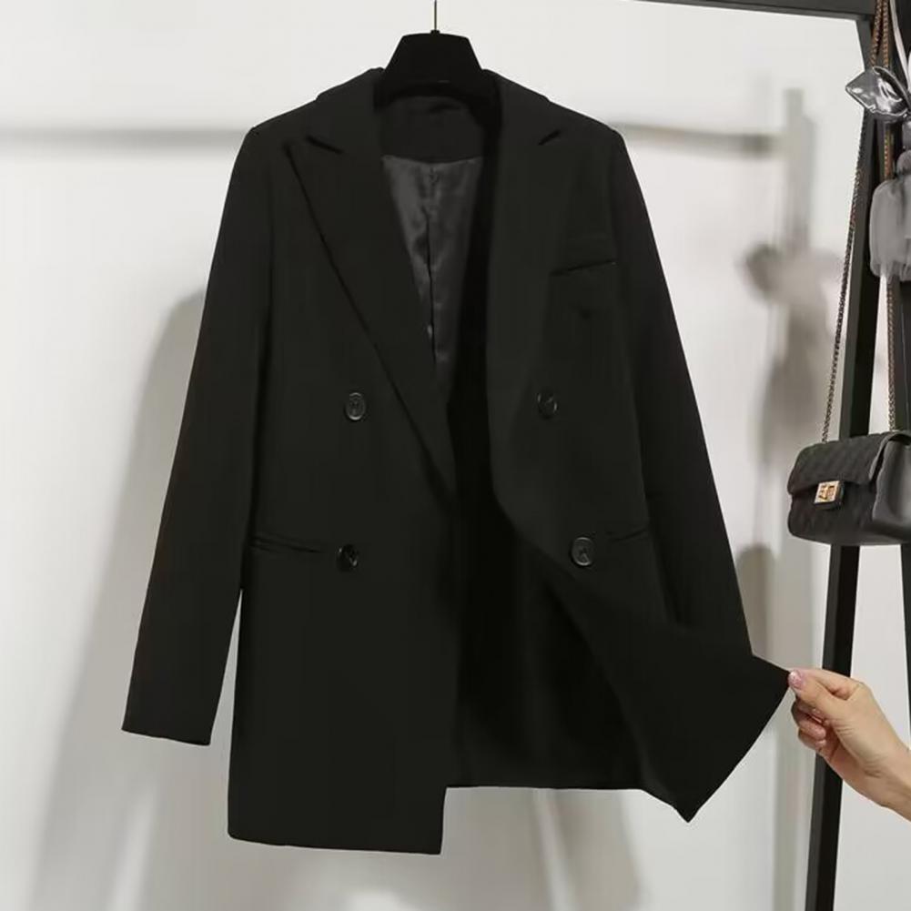 Women Suit Coat Lapel Long Sleeve Flap Pockets Suit Jacket Single Breasted Back Slit Design Solid Color Business Outwear