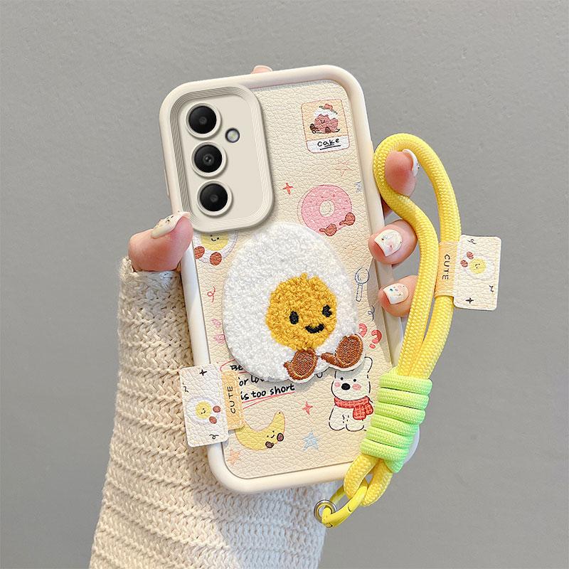 KEYSION Мультяшный милый плюшевый чехол с вышивкой для Samsung A55 5G A35 со шнурком, силиконовый противоударный чехол для телефона Galaxy A25 A15 5G