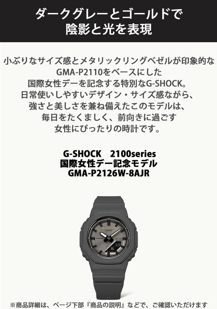 Casio Памятные часы G-Shock к Международному дню, изготовлены из экологически чистых материалов, темно-серого цвета, женская модель, GMA-P2126W-8AJR, Женские,