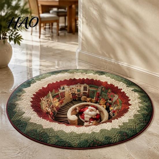 3D Visual Illusion Rug Christmas Round Area Rug, Optical Carpet, Stain & Wear Decorative Indoor Resistant Throw for Living Room Sofa Bedroom