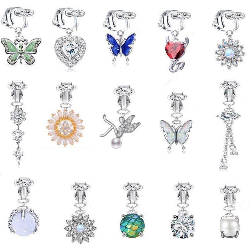 Button Ring Earrings Cartilage Clip Faux Belly Piercing Body Jewelry Fake Belly Ring Navel Rings