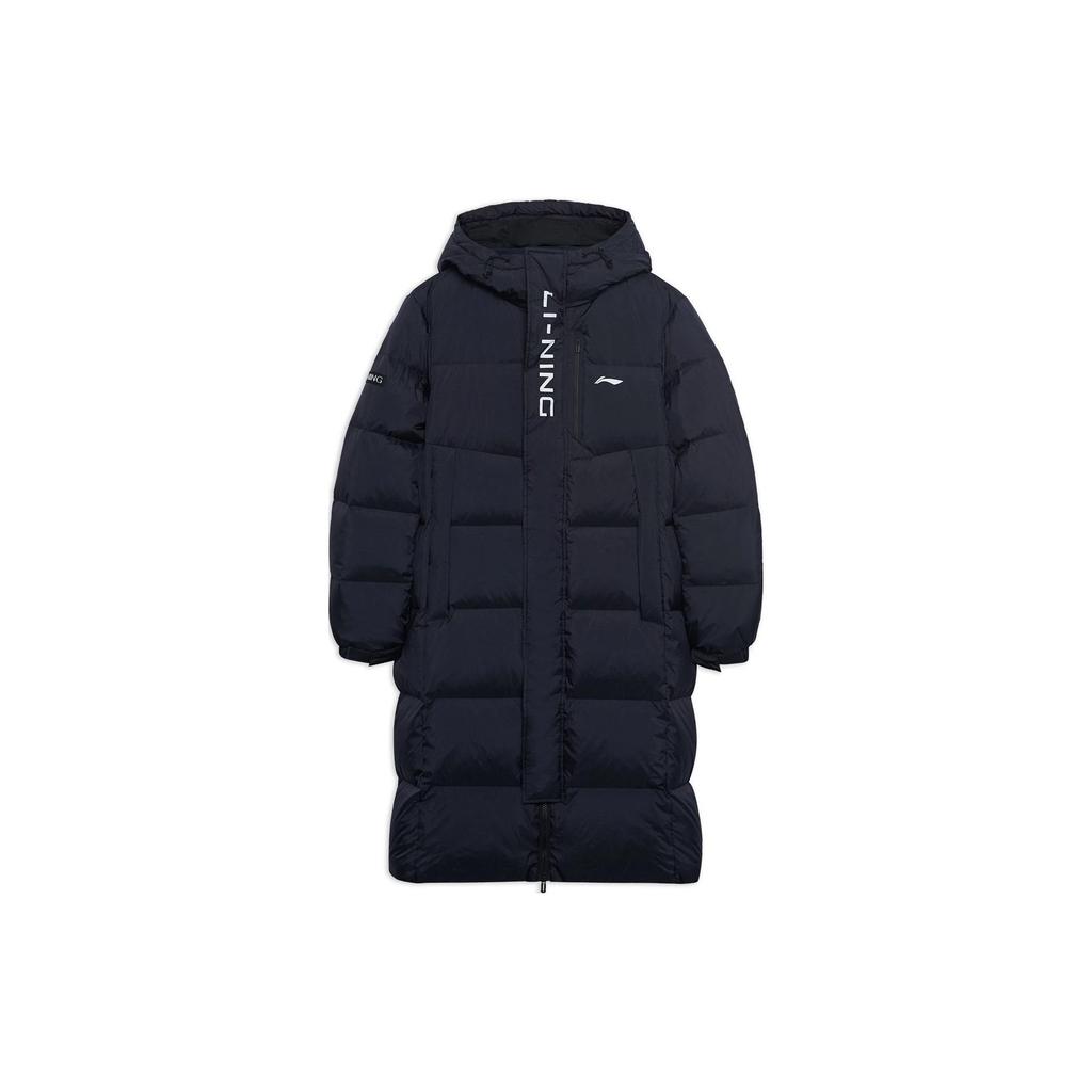 Li Ning Fitness Series Logo Letter средней длины с капюшоном теплая мужская куртка-пуховик черная AYMS413-1