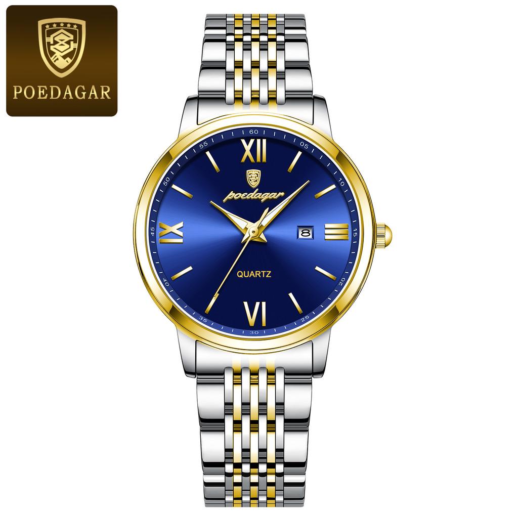 POEDAGAR Luxury Watch For Woman Elegant Waterproof Luminous Date Quartz Ladies Wristwatch Gold Stainless Steel Women Watches