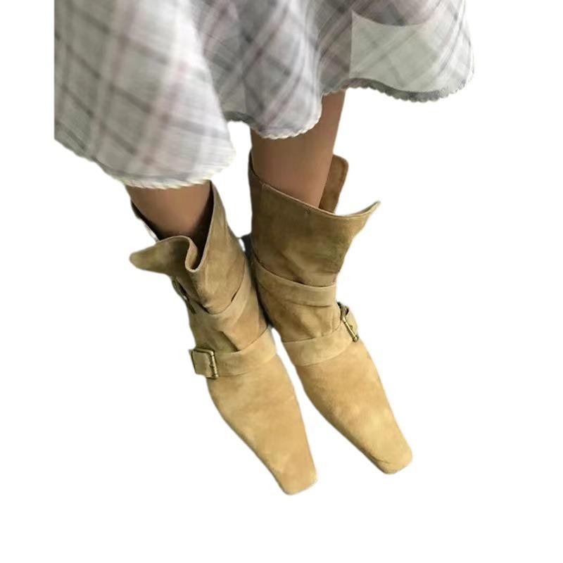 Мода Мода Заостренный Носок Флок Женские Ботильоны Обувь На Низком Каблуке Дизайнерская Обувь Слипоны Женские Современные Короткие Ботильоны Обувь