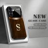 Чехол для телефона с текстурой дерева, буква S, черное стекло, подходит для Samsung Galaxy S26 S25 S24 S23 S22 S21 S20 FE/Ultra/Plus, противоударный